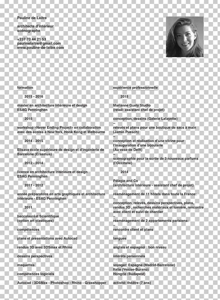 De Laitre Eleonore Curriculum Vitae Architecture Interior Design Services Document PNG, Clipart, Architect, Architecture, Area, Black And White, Curriculum Free PNG Download