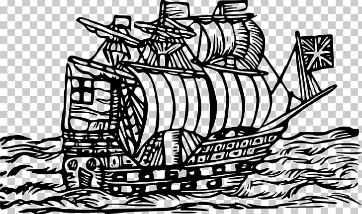 Sailing Ship Line Art PNG, Clipart, Art, Artwork, Black And White, Caravel, Carrack Free PNG Download