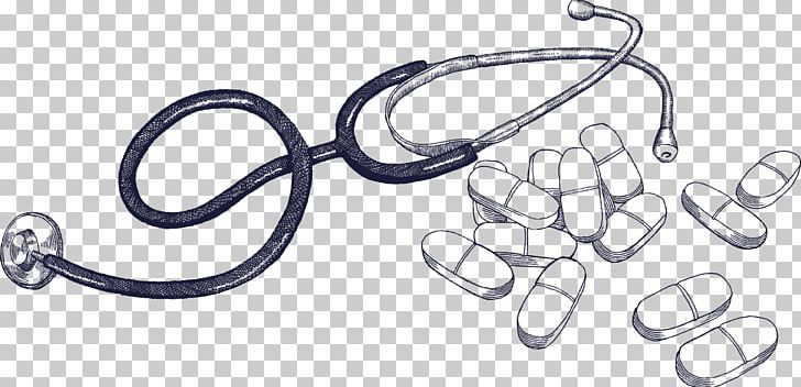 Drawing Stethoscope Medicine PNG, Clipart, Auto Part, Black And White, Body Jewelry, Computer Icons, Digital Illustration Free PNG Download