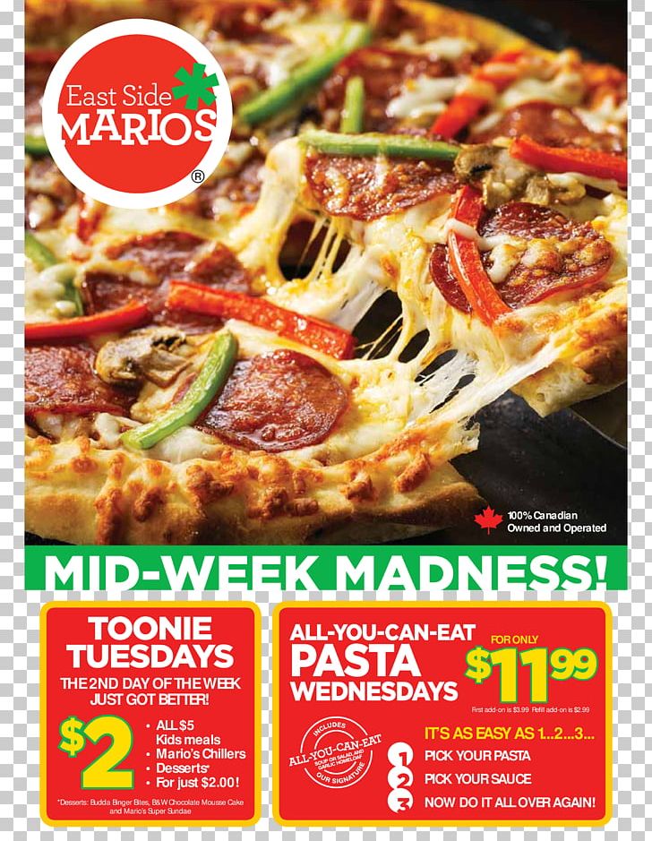 Pizza East Side Mario's Pasta Vegetarian Cuisine Menu PNG, Clipart,  Free PNG Download