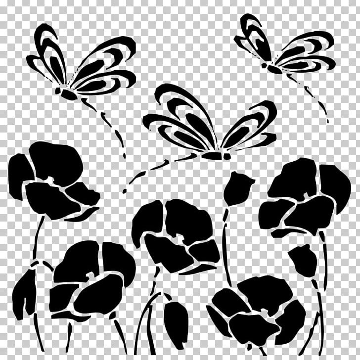 Stencil Drawing Silhouette Poppy PNG, Clipart, Animals, Art, Black, Black And White, Branch Free PNG Download