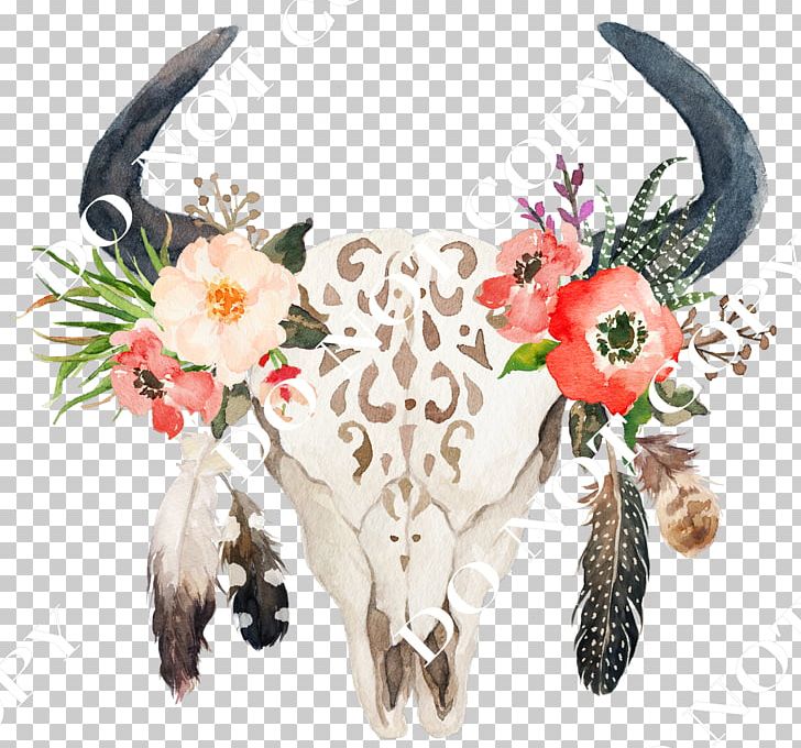 Cattle Wedding Invitation Floral Design Flower Boho-chic PNG, Clipart, Animals, Antler, Art, Boho Chic, Boho Chic Free PNG Download