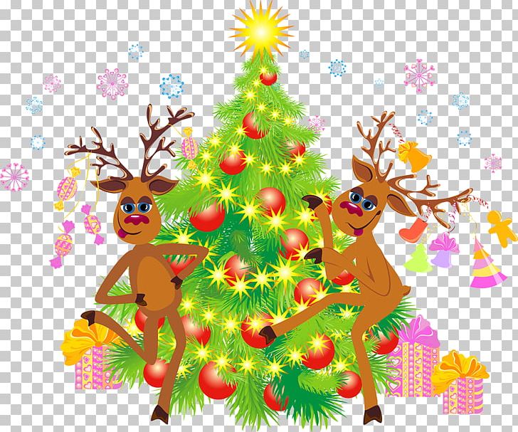 Christmas Tree Reindeer Santa Claus Christmas Ornament PNG, Clipart, Branch, Christmas Card, Christmas Decoration, Christmas Lights, Decor Free PNG Download