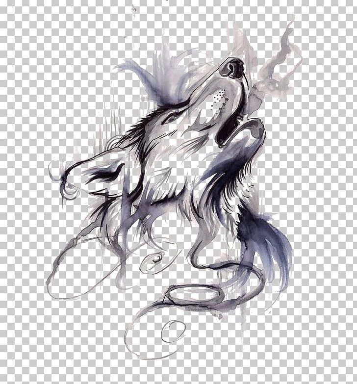 Gray Wolf Tattoo Ink Flash Drawing PNG, Clipart, Animal, Carnivoran, Design, Dog Like Mammal, Fictional Character Free PNG Download