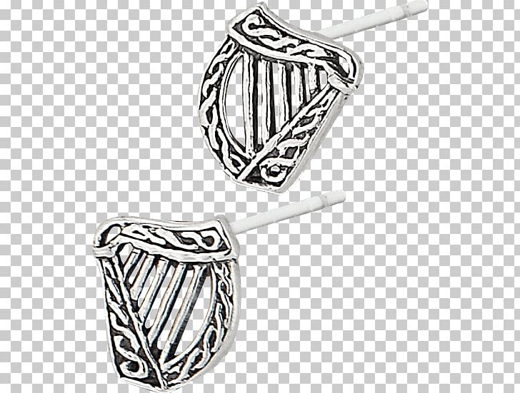 Earring Silver Body Jewellery Celtic Harp PNG, Clipart, Black And White, Body Jewellery, Body Jewelry, Celtic Harp, Celts Free PNG Download