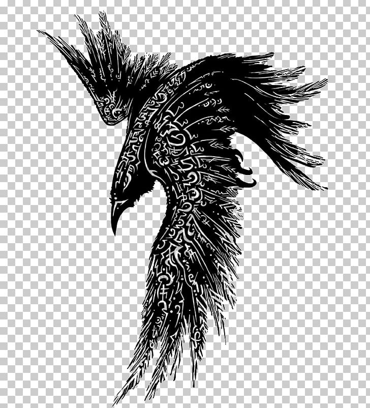 Odin Huginn And Muninn Tattoo Common Raven Thor PNG, Clipart, Bald Eagle, Beak, Bird, Bird Of Prey, Black And White Free PNG Download