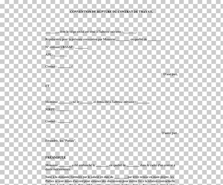 Document Rupture Conventionnelle Du Contrat De Travail Text Template Form PNG, Clipart, Angle, Area, Black , Brand, Contract Free PNG Download