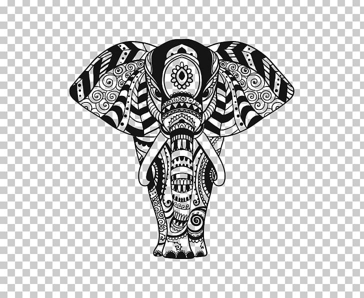 Indian Elephant Ornament Pattern PNG, Clipart, Animals, Art, Asian Elephant, Black And White, Decal Free PNG Download