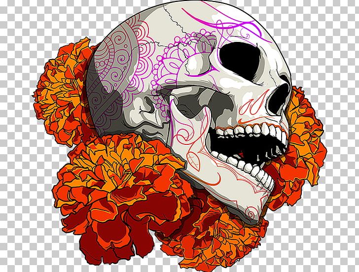 Calavera Mexican Marigold Day Of The Dead Skull PNG, Clipart, Art, Bone, Calavera, Color, Day Of The Dead Free PNG Download