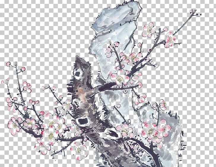 Four Gentlemen Gongbi Ink Wash Painting Bamboo Plum Blossom PNG, Clipart, Birdandflower Painting, Blossom, Branch, Cherry Blossom, Chinese Painting Free PNG Download