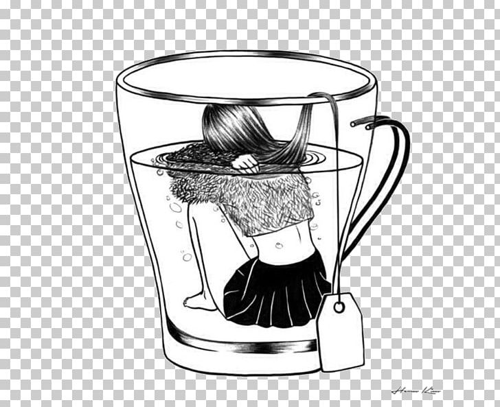 Tea Drawing Art Cup PNG, Clipart, Art, Black And White, Black Tea, Cup, Draw Girl Free PNG Download