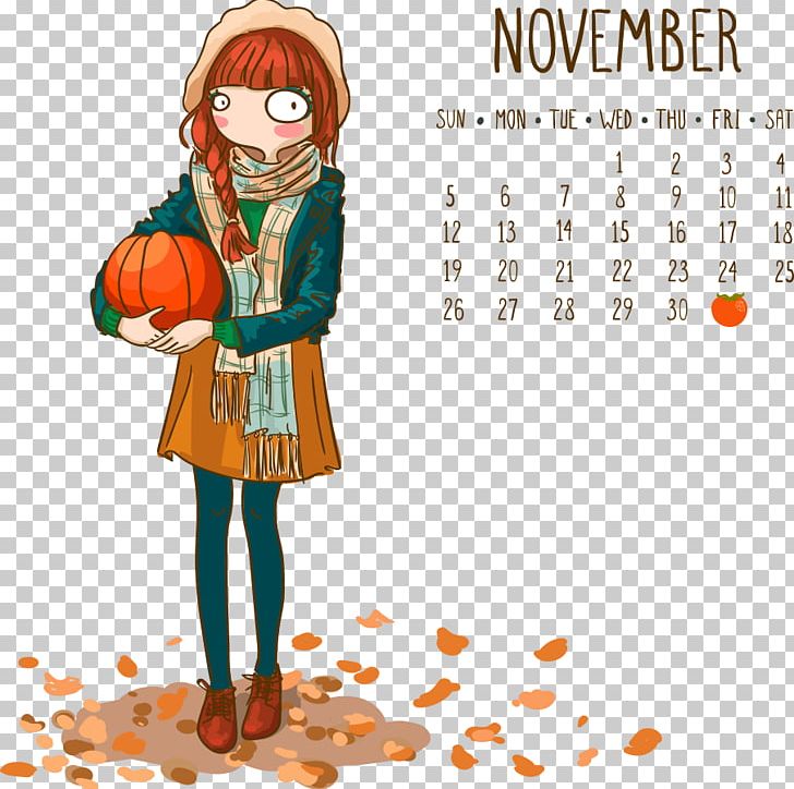 Calendar November Illustration PNG, Clipart, Cartoon, Encapsulated Postscript, Fashion Girl, Fictional Character, Girl Free PNG Download