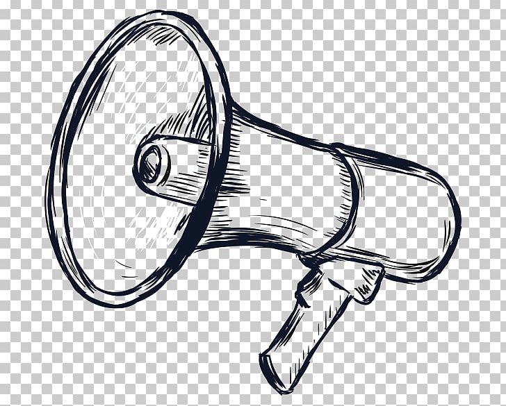 Drawing Megaphone Sketch PNG, Clipart, Artwork, Automotive Design, Black And White, Computer Icons, Drawing Free PNG Download