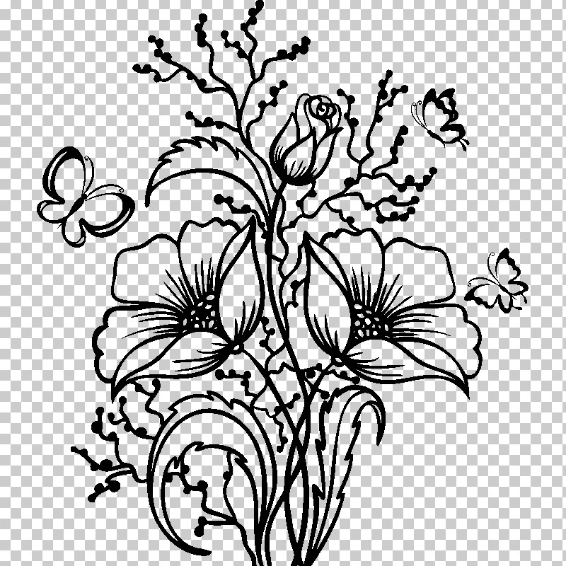 Floral Design PNG, Clipart, Blackandwhite, Branch, Coloring Book, Floral Design, Flower Free PNG Download