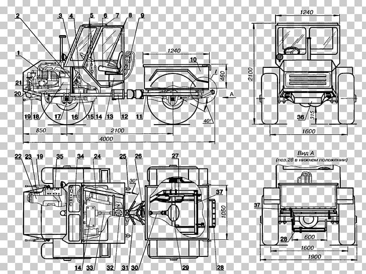 Technical Drawing GAZ-53 Tractor Malotraktor PNG, Clipart, Angle, Artwork, Black And White, Diagram, Drawing Free PNG Download