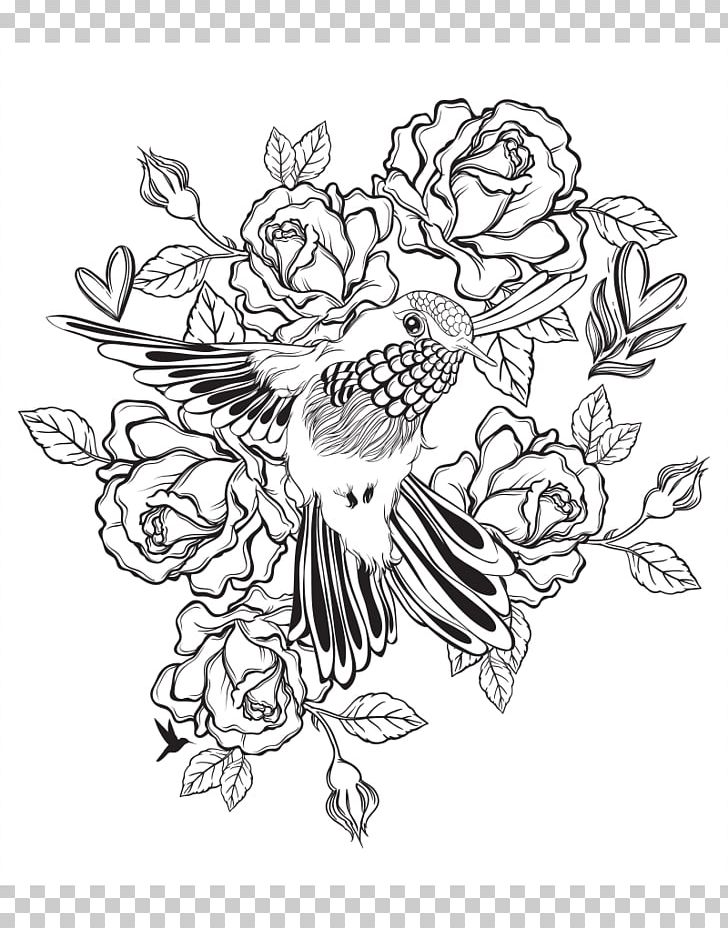 Hummingbird Floral Design Drawing PNG, Clipart, Animals, Bird, Black, Black And White, Color Free PNG Download