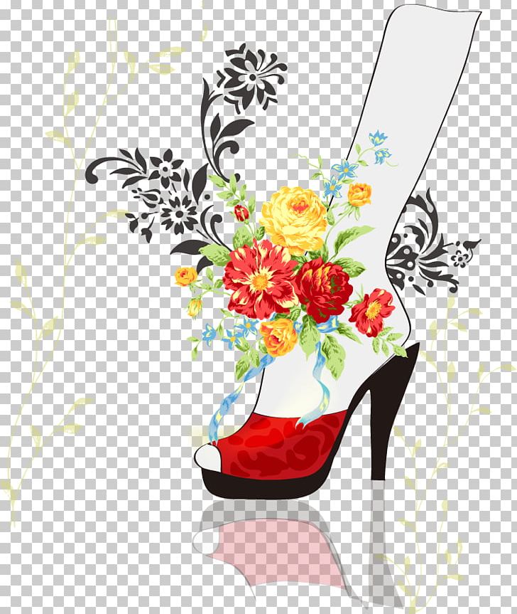 Floral Design High-heeled Shoe Fashion Handbag PNG, Clipart, Art, Clothing Accessories, Cut Flowers, Drinkware, Fashion Free PNG Download