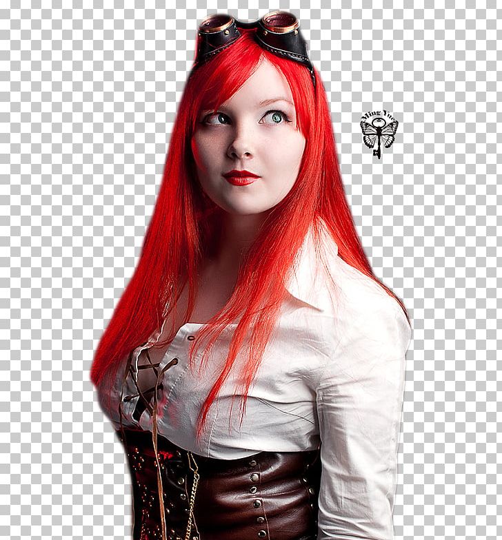 Steampunk Woman Red Hair Fiction Hair Coloring PNG, Clipart, Bangs, Black Hair, Brown Hair, Character, Dog Free PNG Download
