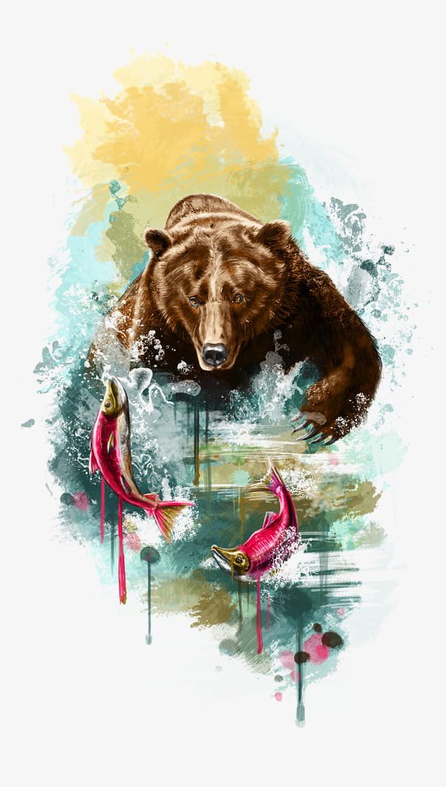 Hand Painted Watercolor Bear Caught Fish PNG, Clipart, Animal, Bear, Bear Bear, Bear Clipart, Brown Free PNG Download