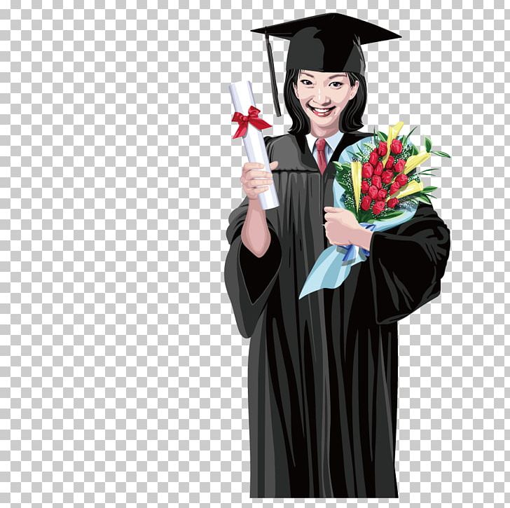 Graduation Ceremony Academic Dress Illustration PNG, Clipart, Academician, Bachelor Gown, Bachelor Vector, Encapsulated Postscript, Flower Free PNG Download