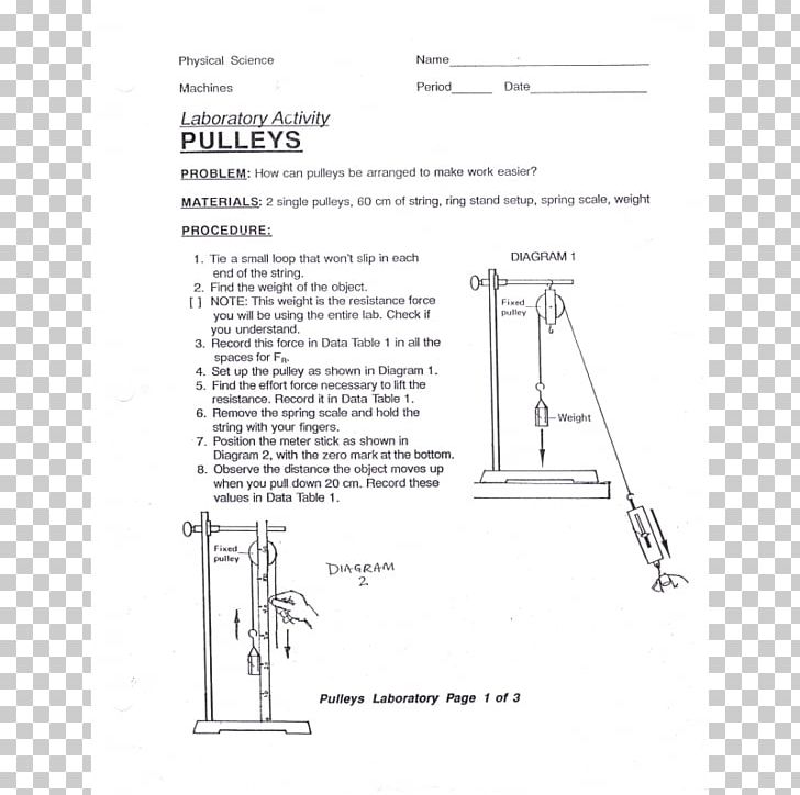 Pulley Simple Machine Laboratory Paper Science PNG, Clipart, Angle, Area, Ayurvedic College, Black And White, Diagram Free PNG Download