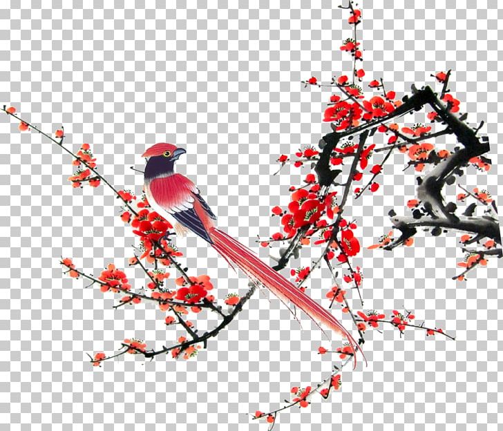 Bird Plum Blossom Eurasian Magpie PNG, Clipart, Branch, Chinese, Chinese Painting, Flower, Fragrance Free PNG Download