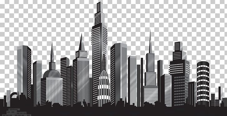 city black and white drawing