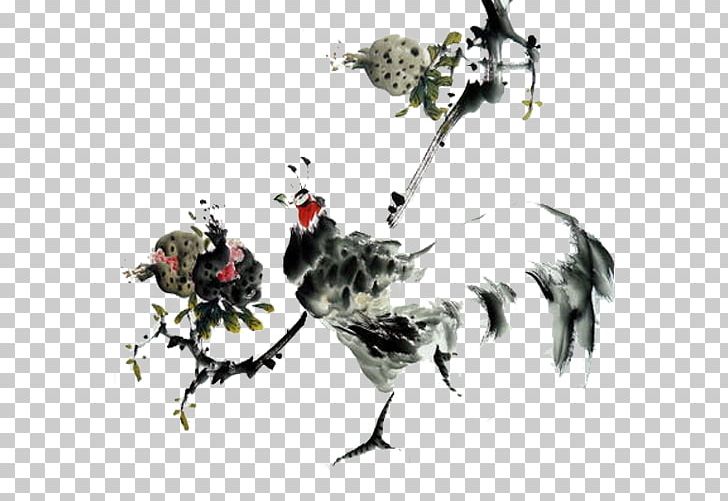 Pomegranate Ink Brush Rooster PNG, Clipart, Bird, Branches, Branches Vector, Brush, Brush Stroke Free PNG Download