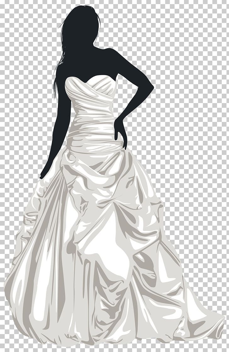 Bride Silhouette Wedding Dress PNG, Clipart, Art, Black And White, Bridal Clothing, Bridal Party Dress, Bridal Shower Free PNG Download