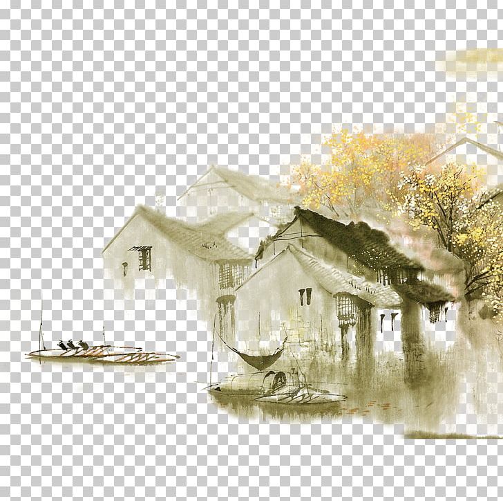 Dwelling In The Fuchun Mountains Jiangnan Ink Wash Painting Shan Shui Chinese Painting PNG, Clipart, Cabin, Design, Elevation, Ferry, Ganges Free PNG Download