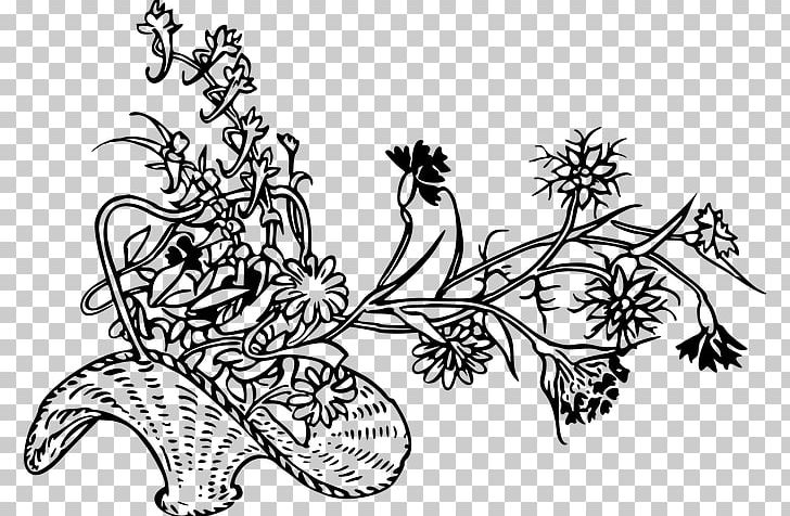 Drawing Basket Flower PNG, Clipart, Art, Artwork, Basket, Black And White, Branch Free PNG Download
