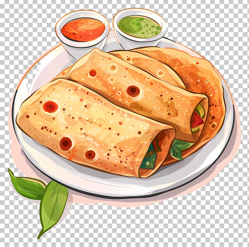 Dosa - Plate Of Indian Dosa With Sauces PNG