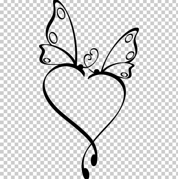 Butterfly Heart Tattoo PNG, Clipart, Black And White, Brush Footed Butterfly, Flower, Heart, Insects Free PNG Download
