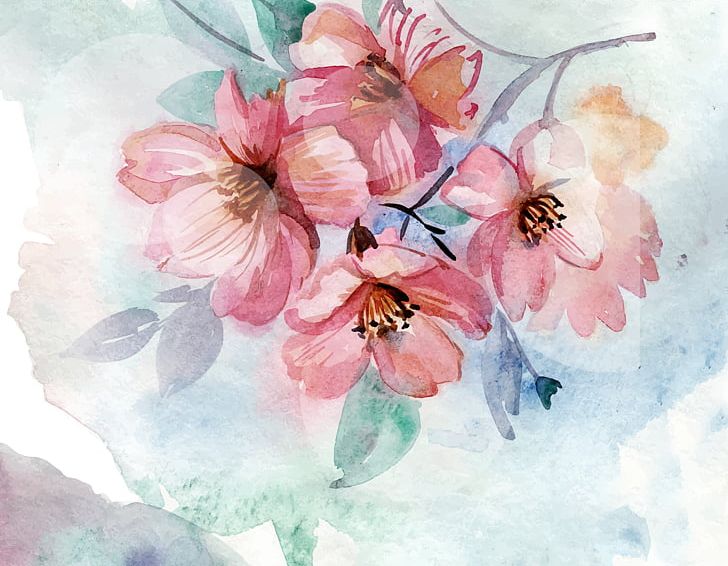 Watercolor Painting Flower Mural Wall Decal PNG, Clipart, Artwork, Blossom, Branch, Canvas, Cherry Blossom Free PNG Download