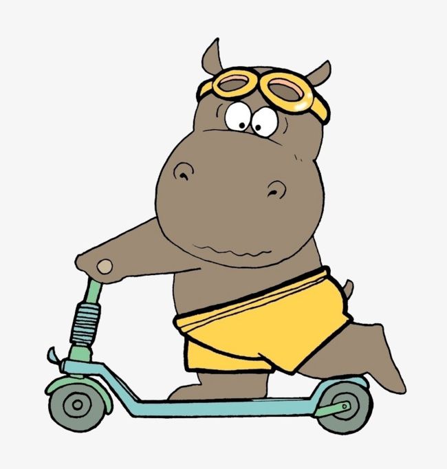 Scooter On The Hippo PNG, Clipart, Animal, Animals, Cartoon, Cartoon Hippopotamus, Cute Free PNG Download