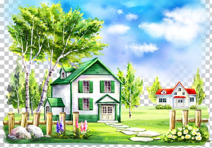 Cartoon Villa Illustration PNG, Clipart, Comics, Elevation, Fence, Grass, Home Decoration Free PNG Download