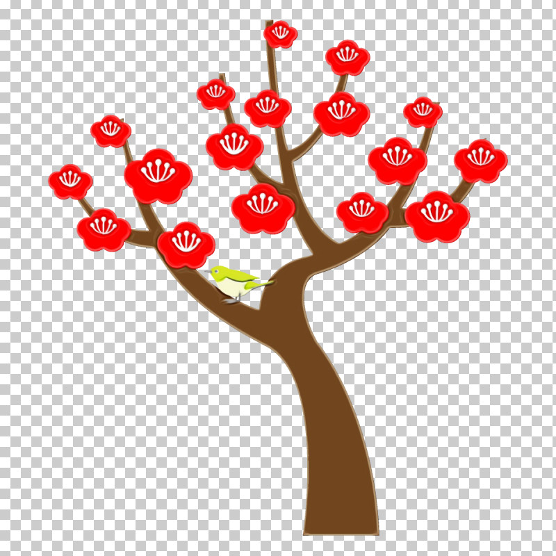 Red Tree Plant Branch Flower PNG, Clipart, Branch, Flower, Heart, Paint, Plant Free PNG Download
