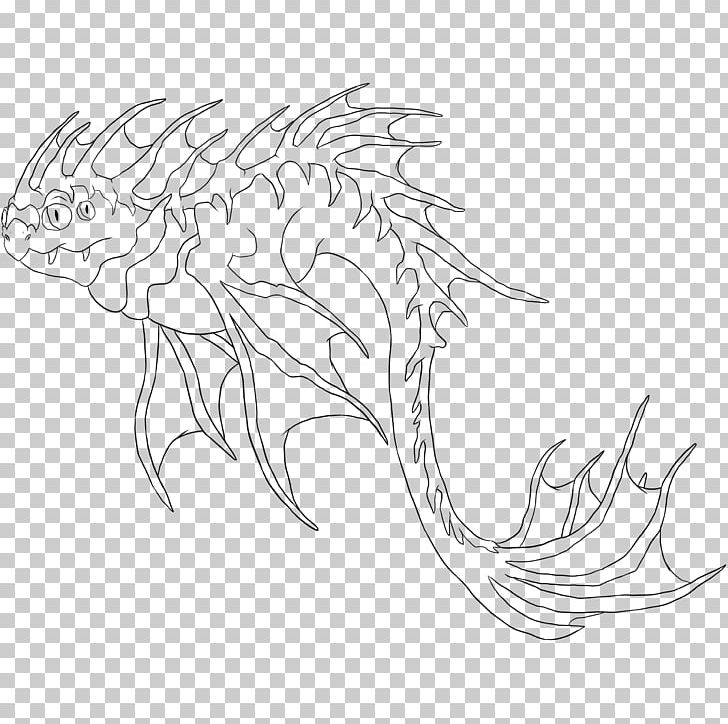 Line Art White Sketch PNG, Clipart, Artwork, Black, Black And White, Character, Dragon Fish Free PNG Download
