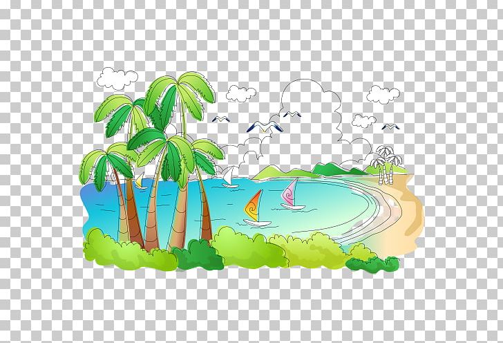 Cartoon Fukei Painting Illustration PNG, Clipart, Art, Beach, Beach Ocean, Border, Cartoon Free PNG Download