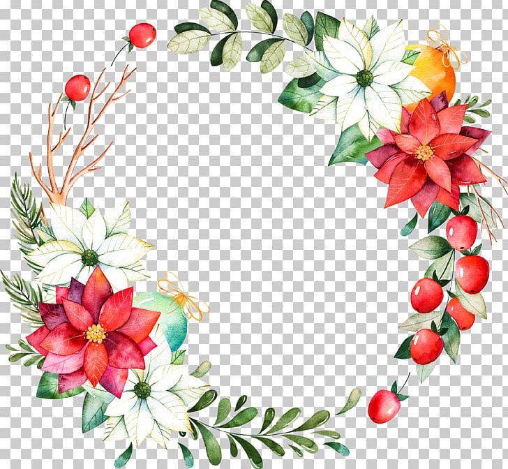 Christmas Day Wreath Poinsettia Watercolor Painting Ded Moroz PNG, Clipart, Branch, Christmas Day, Christmas Decoration, Christmas Ornament, Christmas Tree Free PNG Download