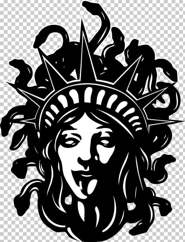 Statue Of Liberty Medusa Visual Arts Graphic Design PNG, Clipart, Art, Black, Black And White, Fictional Character, Flower Free PNG Download