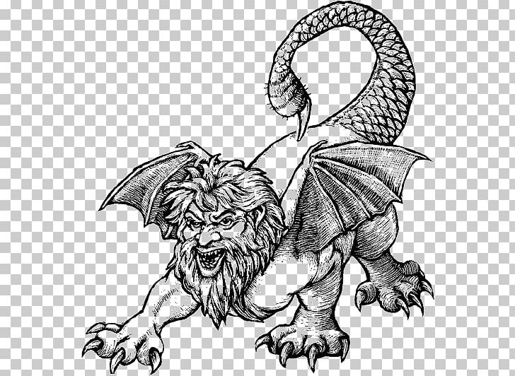 Manticore Fantasy Mythology Goblin Lion PNG, Clipart, Animals, Art, Big Cats, Black And White, Carnivoran Free PNG Download