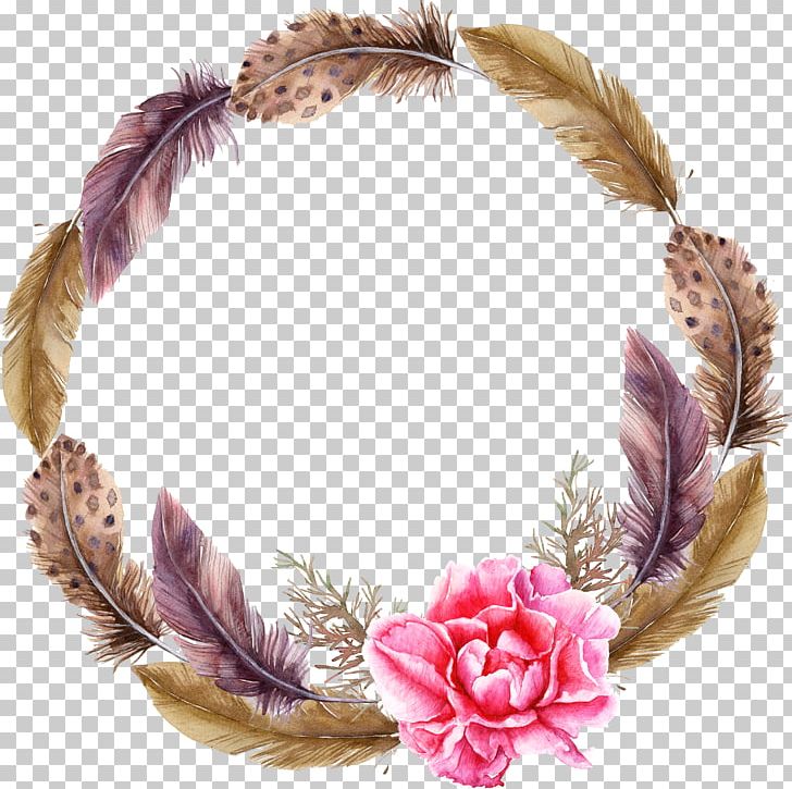 Feather Wreath Watercolor Painting PNG, Clipart, Animals, Computer Icons, Desktop Wallpaper, Feather, Garland Free PNG Download