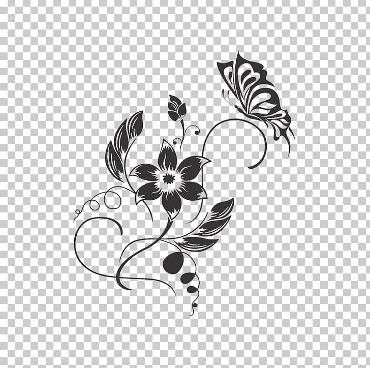 Butterfly Black And White Flower Floral Design Pattern PNG, Clipart, Applique, Black, Boks, Circle, Drawing Free PNG Download
