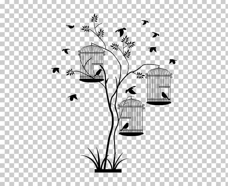 Birdcage Wall Decal Sticker PNG, Clipart, Animals, Artwork, Black And White, Branch, Cage Free PNG Download