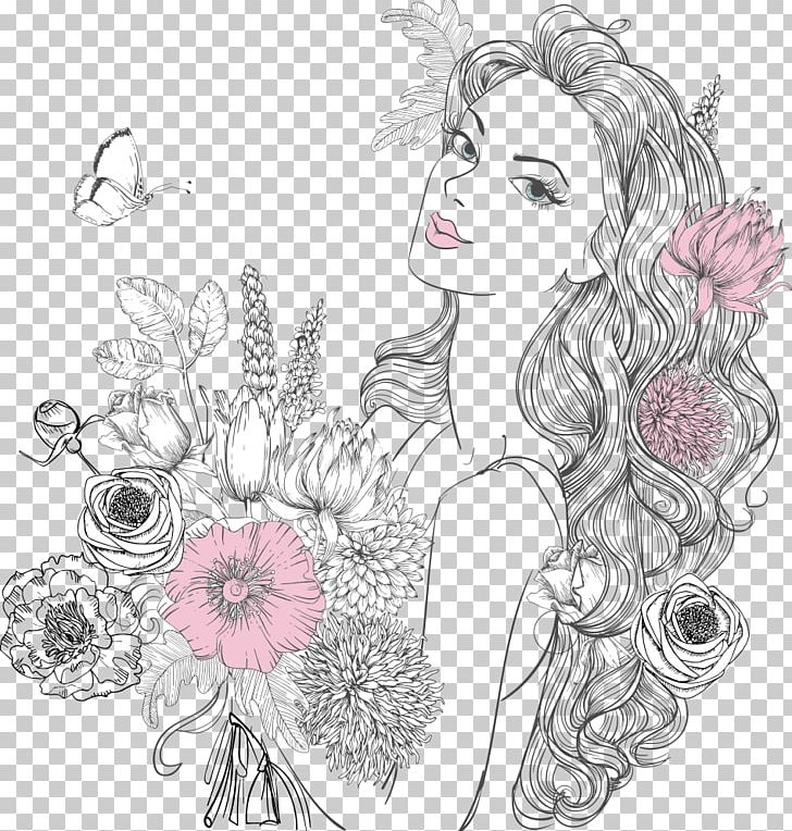 Woman Drawing Flower Portrait PNG, Clipart, Beautiful Vector, Bride, Cartoon Beauty, Face, Fashion Design Free PNG Download