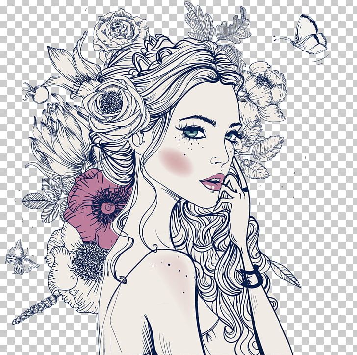 Portrait Flower Stock Photography Illustration PNG, Clipart, Face, Fashion Design, Fashion Illustration, Fictional Character, Flowers Free PNG Download