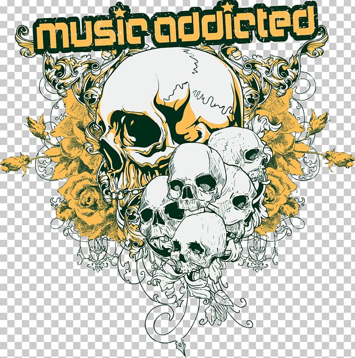 T-shirt Skull Skeleton PNG, Clipart, Bone, Download, Euclidean Vector, Fantasy, Flora Free PNG Download