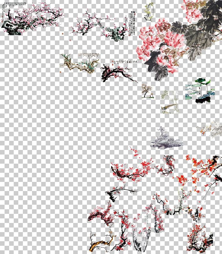 Ink Wash Painting Chinoiserie Flower Chinese Painting PNG, Clipart, Antiquity, Blossom, Branch, Cherry Blossom, Chi Free PNG Download