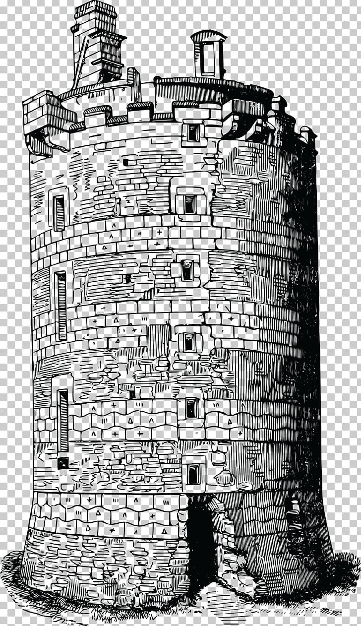 Tower Fortification Black And White PNG, Clipart, Arch, Black And White, Building, Castle, City Night View Free PNG Download